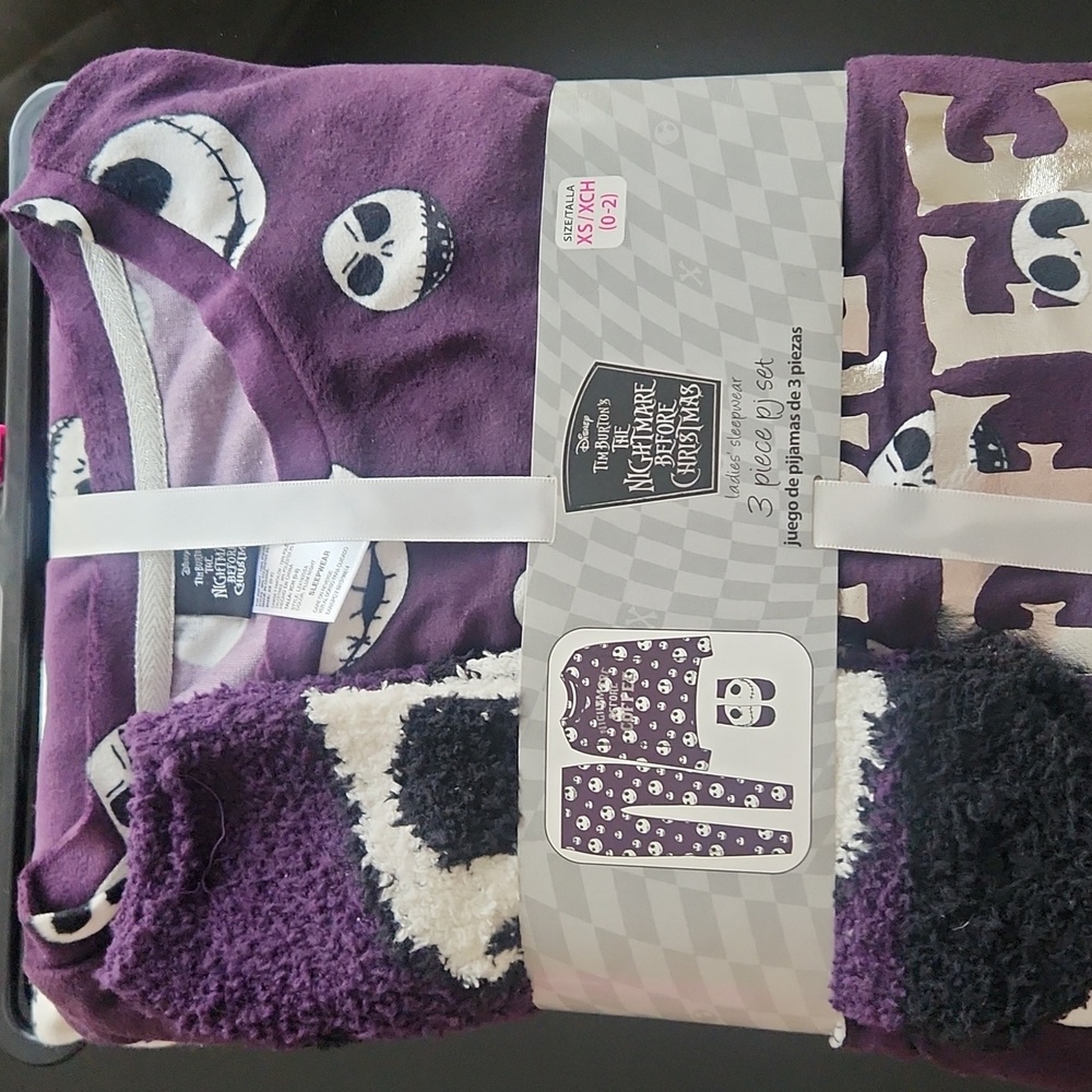 Disney The Nightmare Before Christmas Pajama Set 3 Pcs! Purple&Black Tim Burton